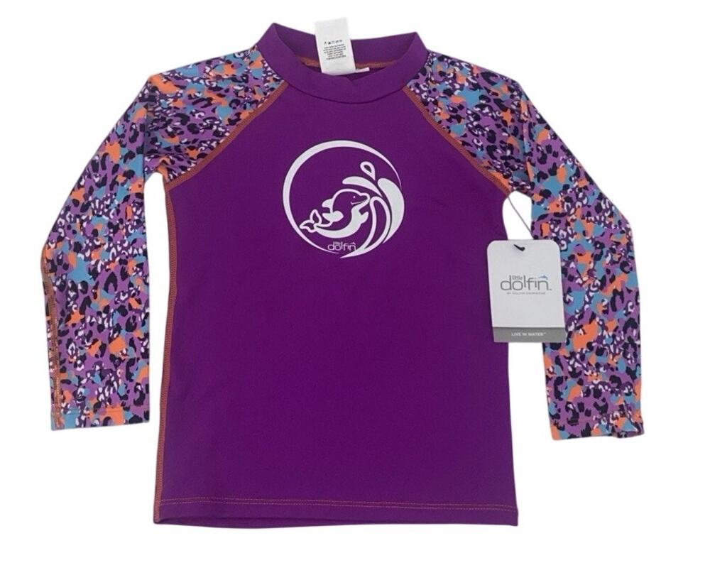 Dolfin Mock Neck Rash Guard Shirt For Girls Size 5 Color Purple / Multicolor NWT